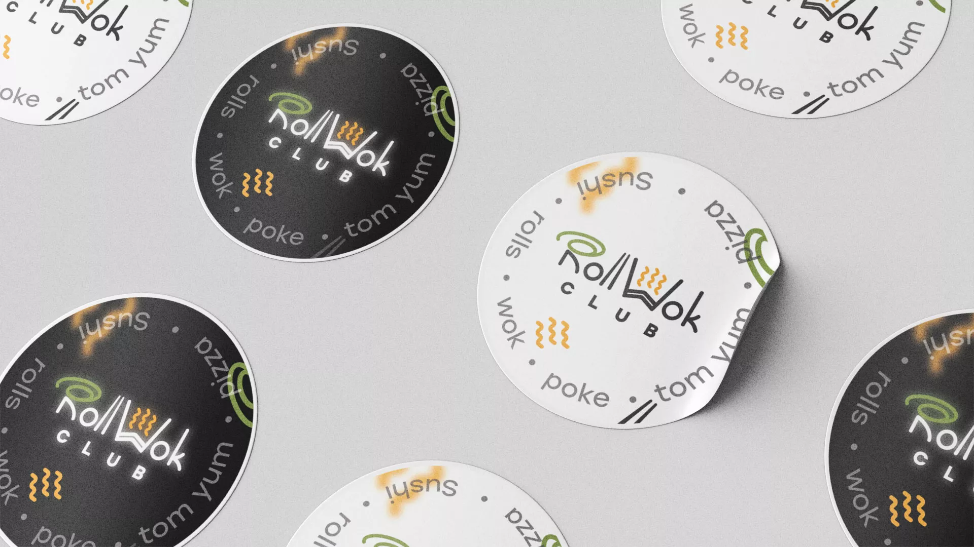 Разработка наклеек для суши-бара «Roll Wok Club» в Коркино